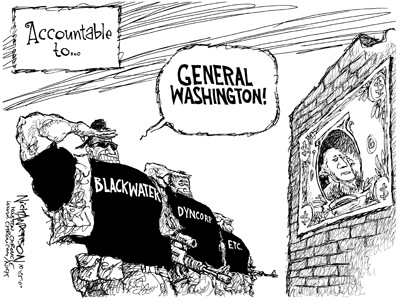 United States mercenaries and dollar bill, cartoon